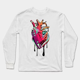 Blue Red Blend Musical Heart Long Sleeve T-Shirt